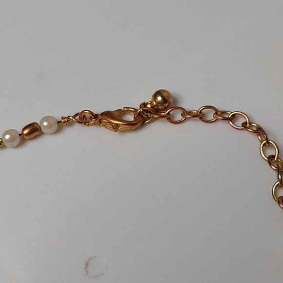 Pretty Gold Tone And White Bead Necklace Adjustable 14 To 16 Inches Long - Picture 9 of 12